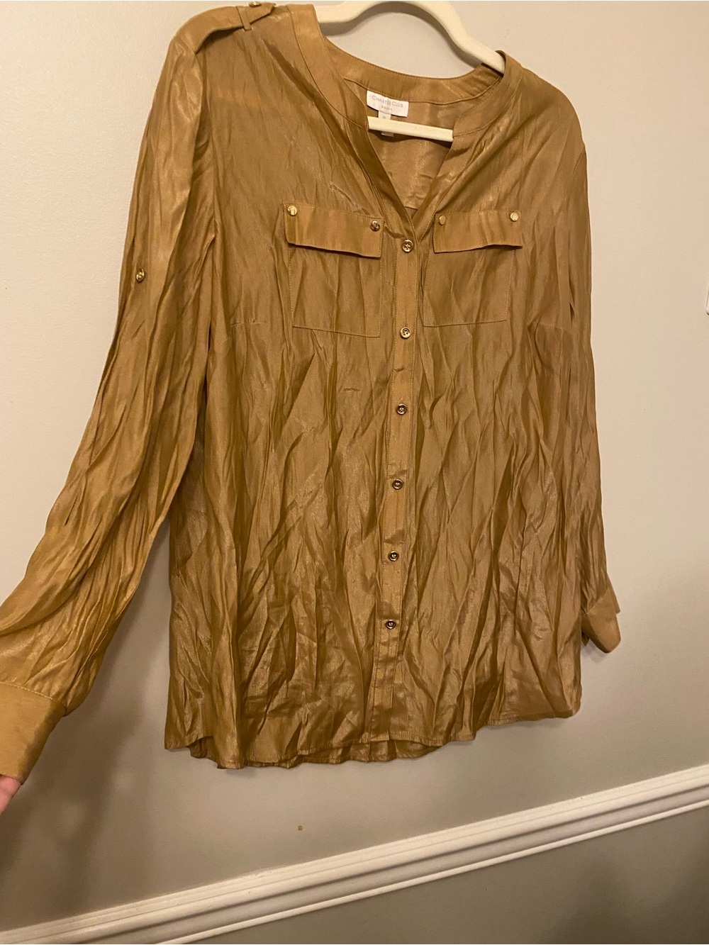 Charter Club Golden Mustard Button-Front Utility Blouse